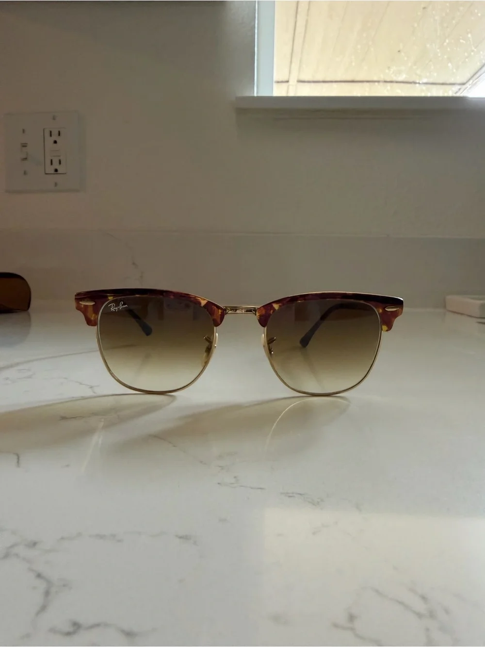 Ray-Ban Tortoise and Gold Clubmaster Sunglasses with Brown Gradient Lenses